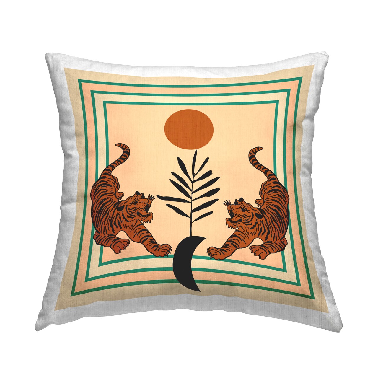 Symmetrical Tropical Tigers Decorative Printed Throw Pillow Design by Melissa Wang, 18 x 7 x 18